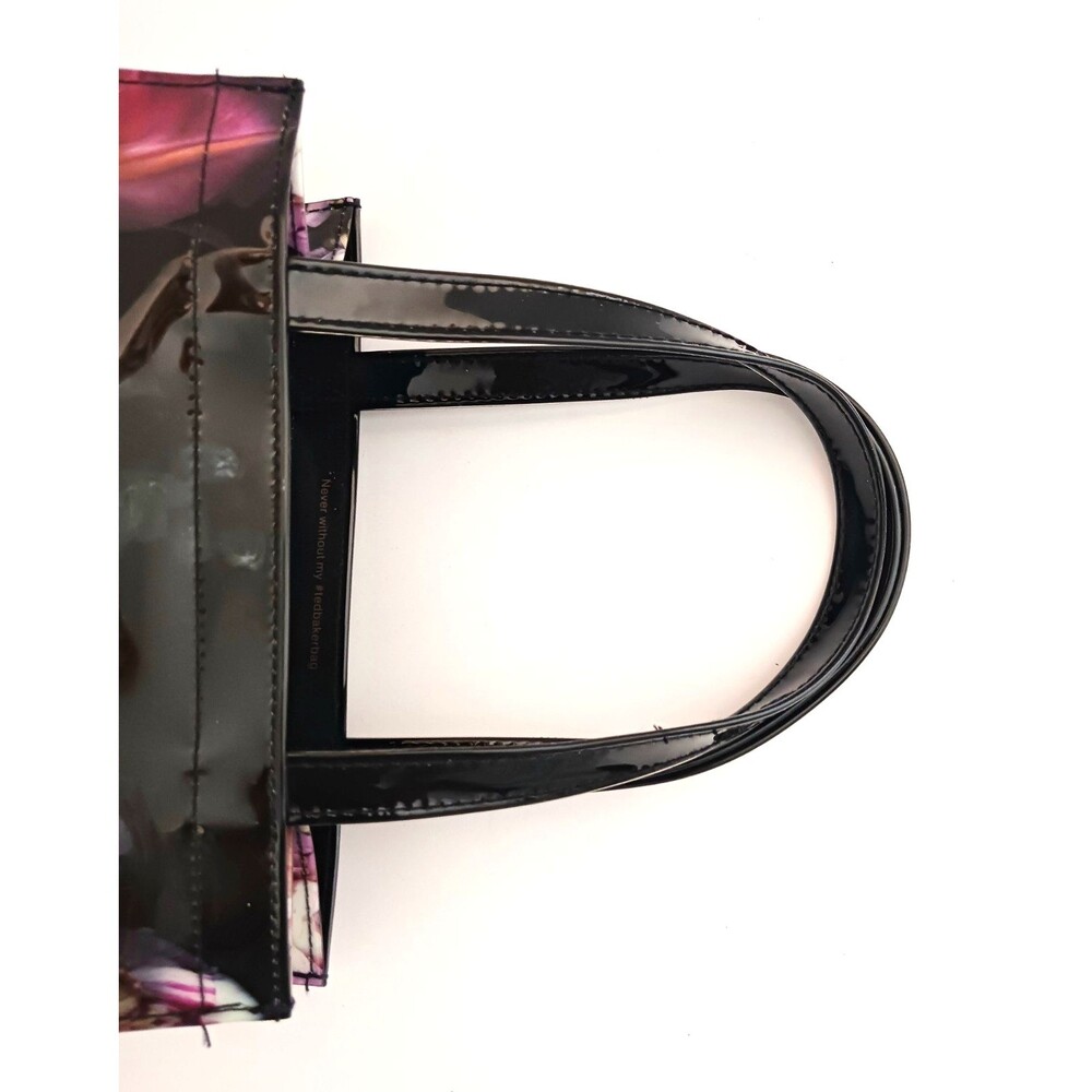 Ted Baker London Small Tote Bag Blk Floral Print Glossy PVC 10X4X9 - Picture 9 of 13